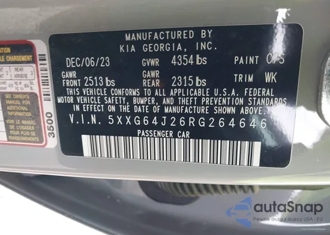 2024 Kia K5 Gt-Line z USA, uszkodzony, nr VIN 5XXG64J26RG264646